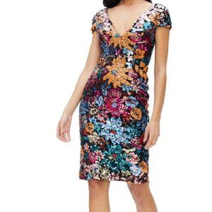 NWT DRESS THE POPULATION Allison Floral Sequin Sheath Cocktail Dress XXS